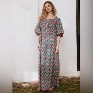 Chic Chevron Long Sleeve Dress in Pink and Green